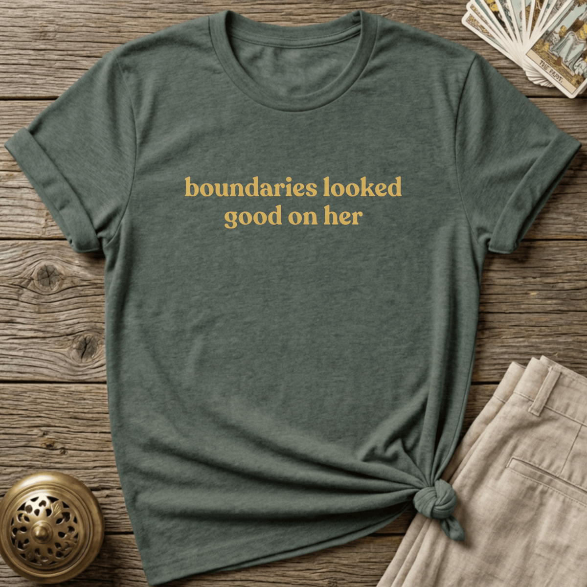 Boundaries Looked Good On Her T-shirt - Heather Military Green