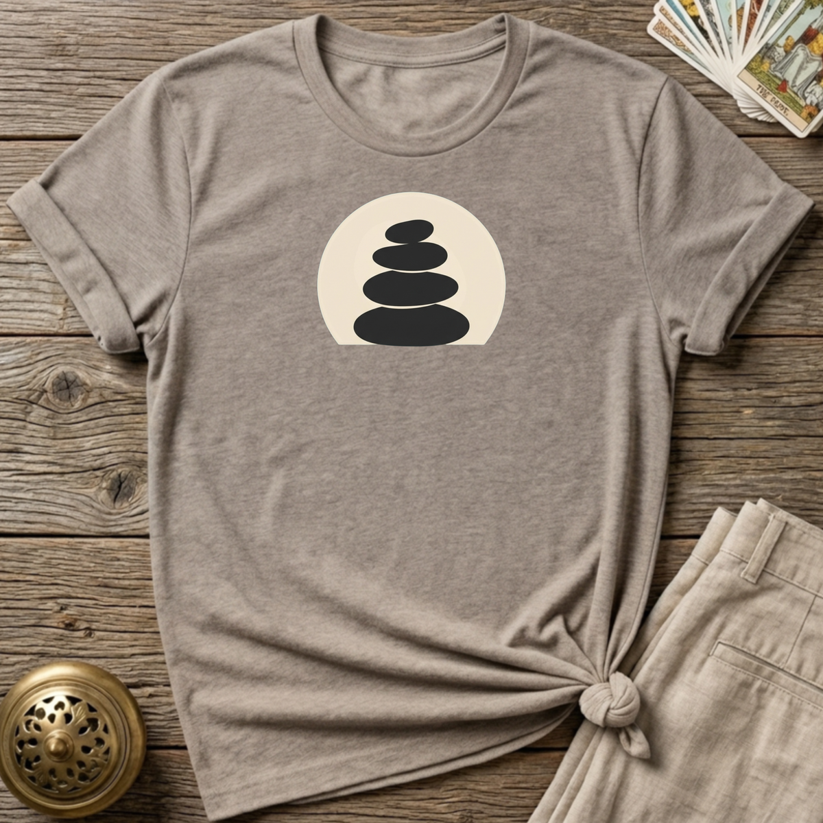 Be Present, Stacked Stones T-shirt - Sand