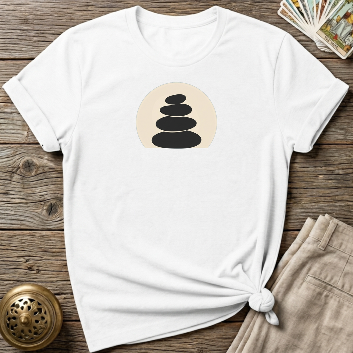 Be Present, Stacked Stones T-shirt - White