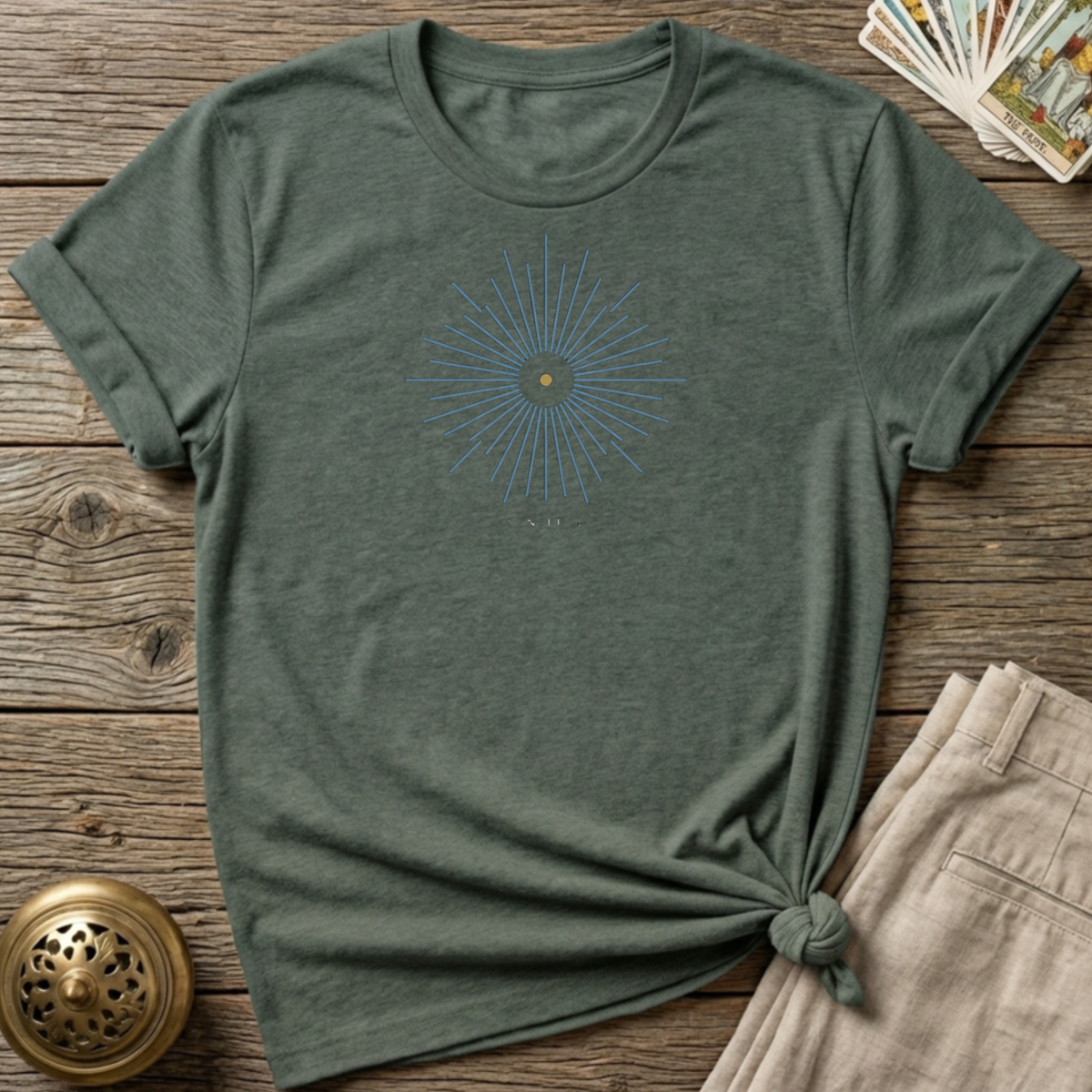 Centered Radiating Calm T-shirt - Heather Military Green