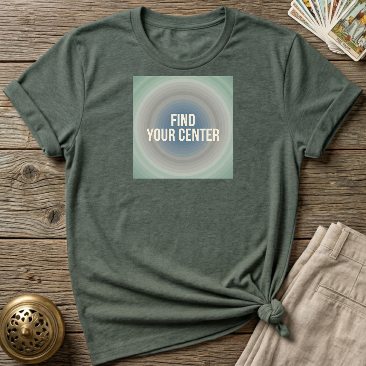 Find Your Center Muted Rings T-shirt - Heather Military Green