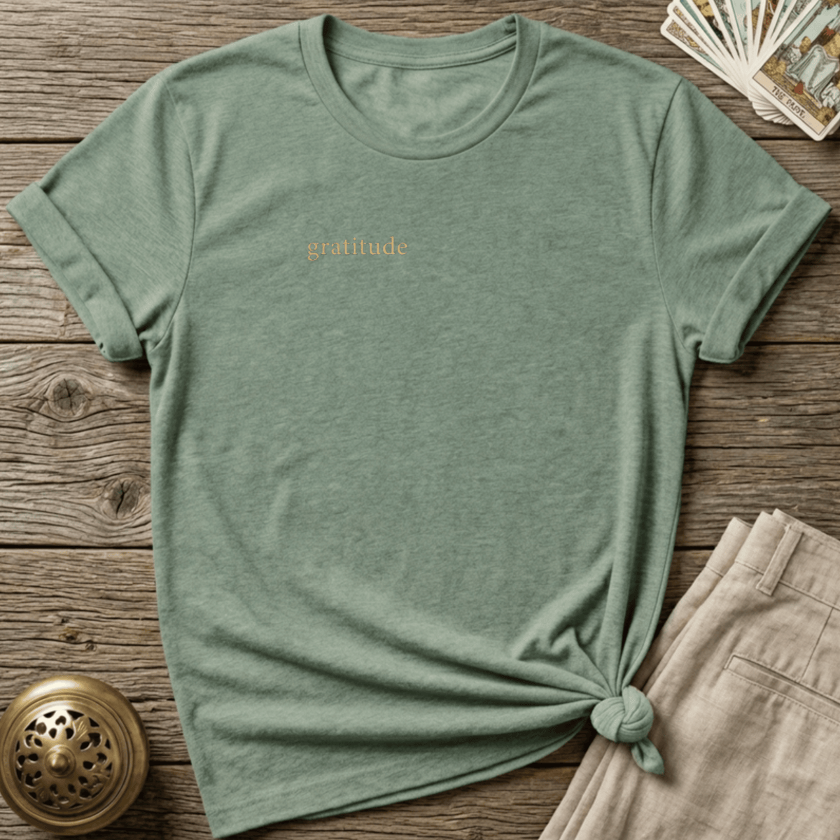 Gratitude, Quietly T-shirt - Sage